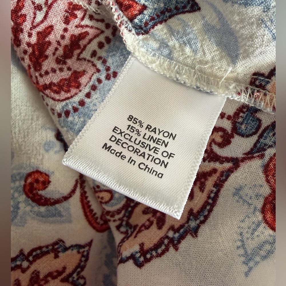 Evereve Penny Floral Kimono Linen Open Blouse Red Blue Women Small Extra Small - Picture 8 of 12